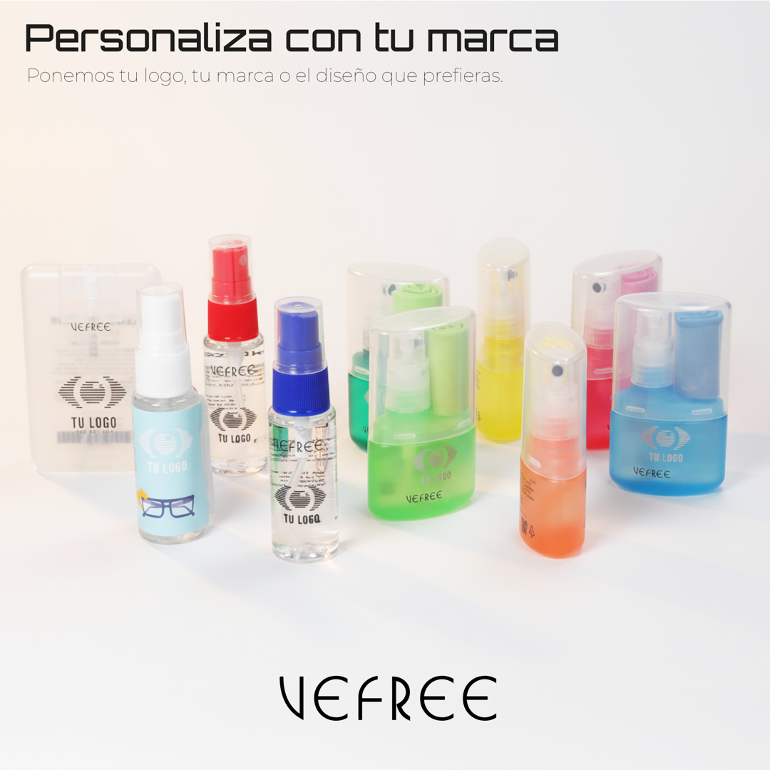EXPOSITOR SPRAY LIMPIA GAFAS VEFREE 20ml AZUL 24uds